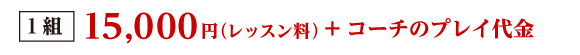 1組15,000円’（レッスン料）＋コーチのプレイ代金